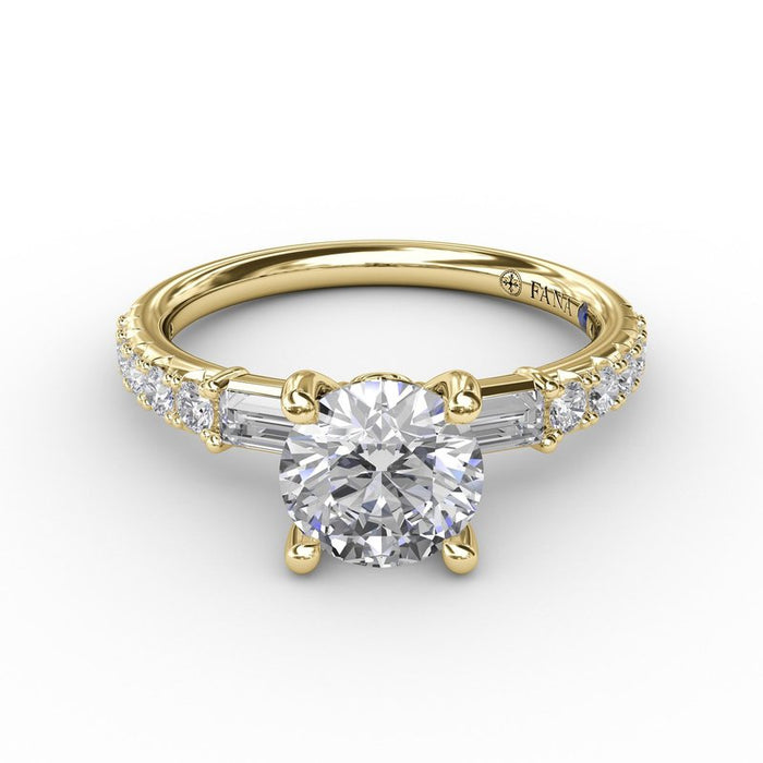 Baguette and Round Diamond Shank Engagement Ring Setting