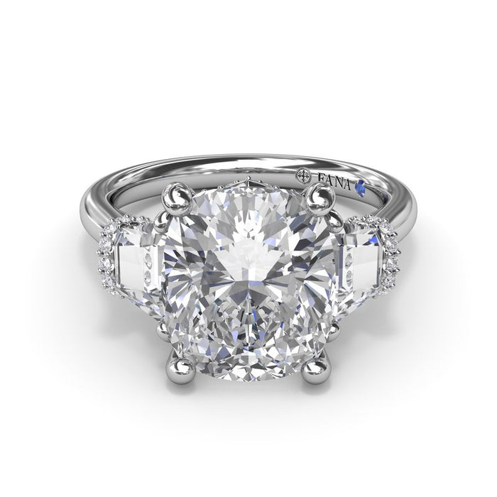 Trapezoid Side Stones with Triple Hidden Halo Engagement Ring Setting
