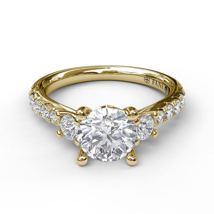 Three-Stone with Pave Shank Engagement Ring Setting