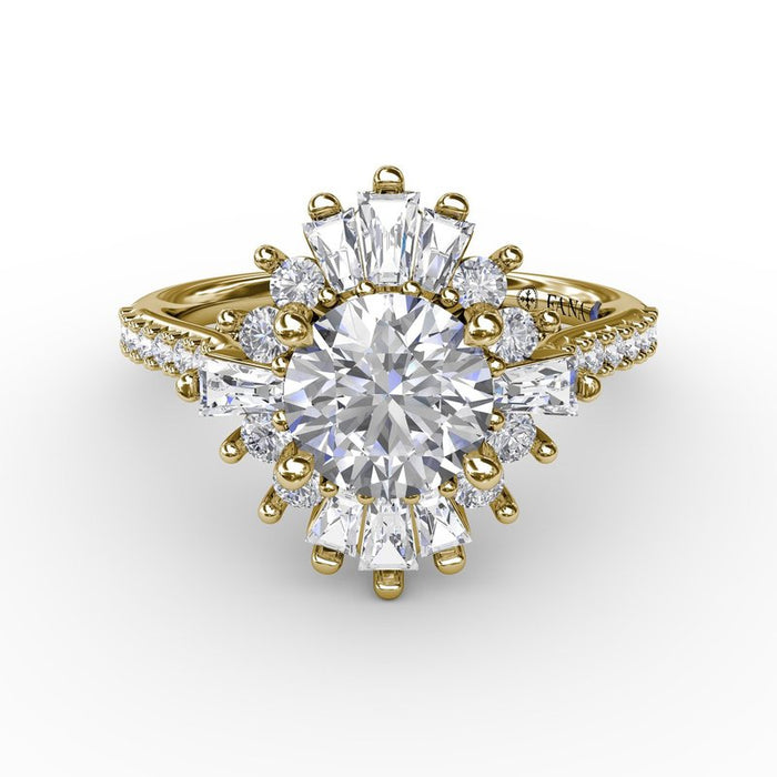 Mixed Shape Diamond Halo Ballerina Style Engagement Ring Setting