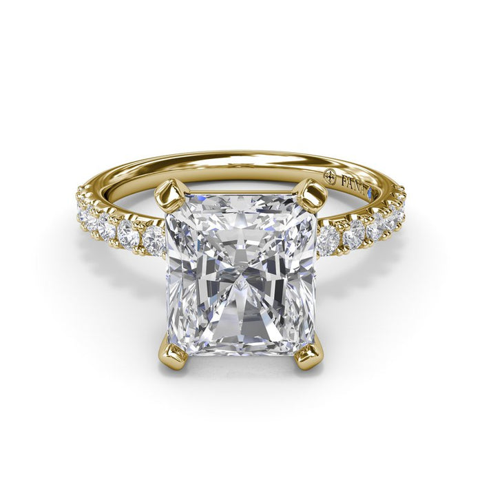 Pavé Shank with Radiant Cut Center Engagement Ring Setting