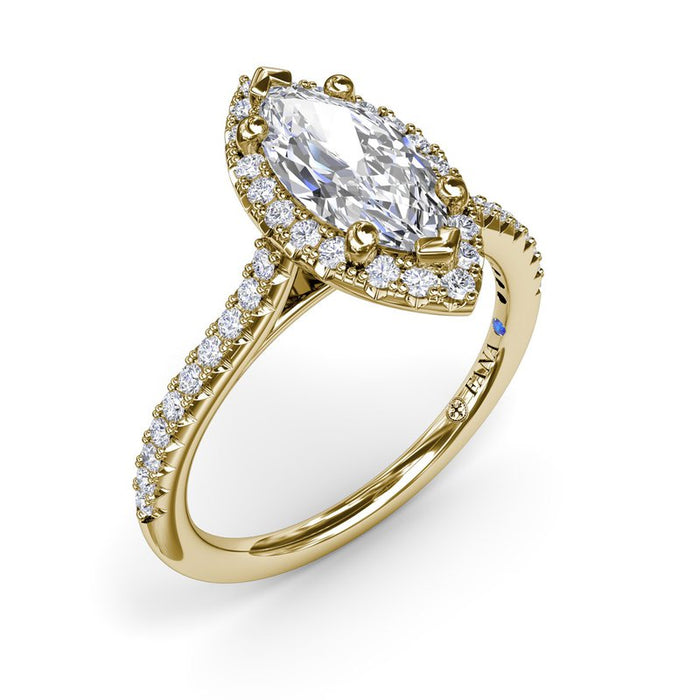 Delicate Marquise Halo with Pavé Shank Engagement Ring Setting