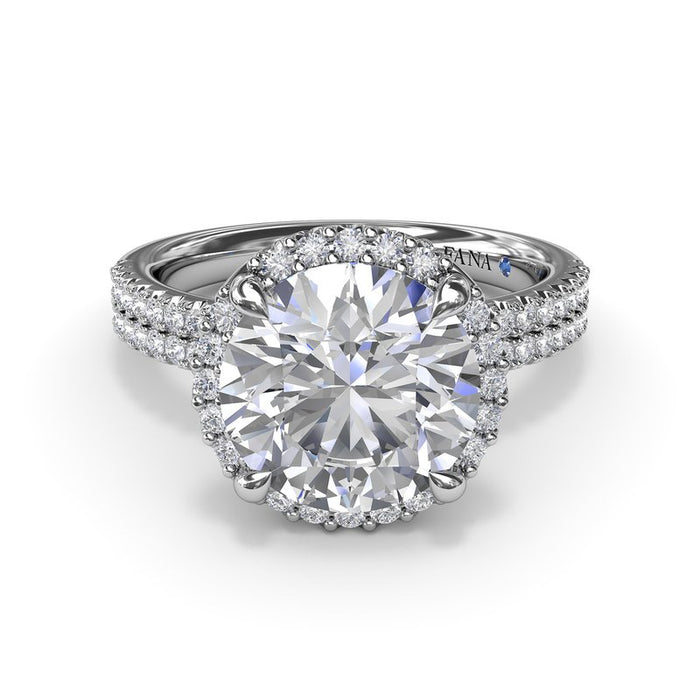 Double Row Diamond Shank with Halo Engagement Ring Setting