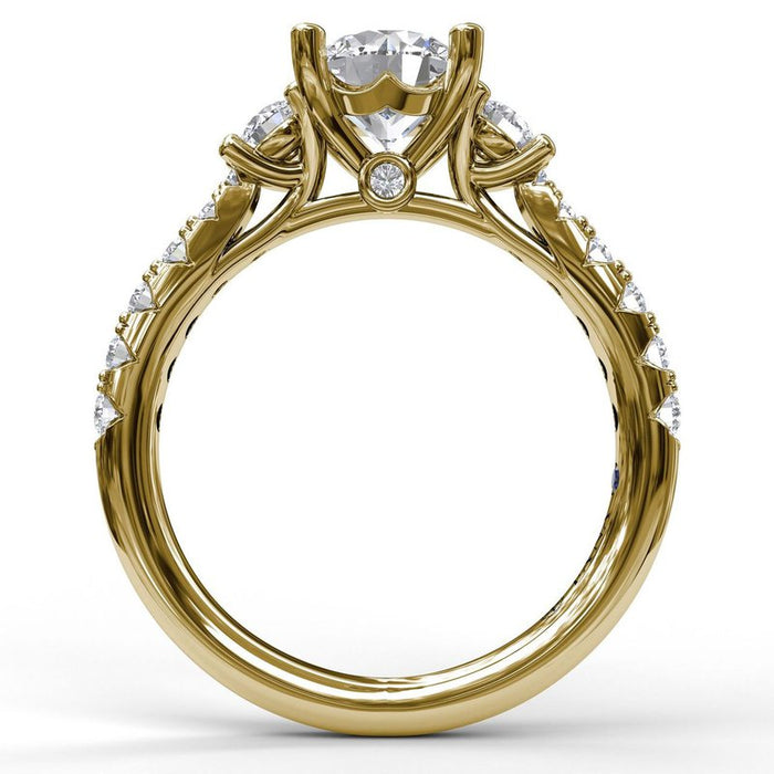 Three-Stone with Pave Shank Engagement Ring Setting