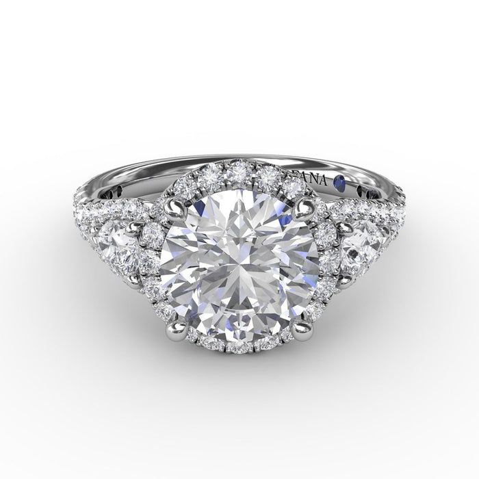 Pear-Shaped Side Stones with Round Halo Engagement Ring Setting
