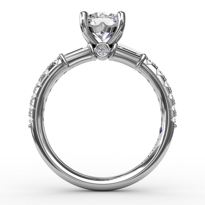 Baguette and Round Diamond Shank Engagement Ring Setting