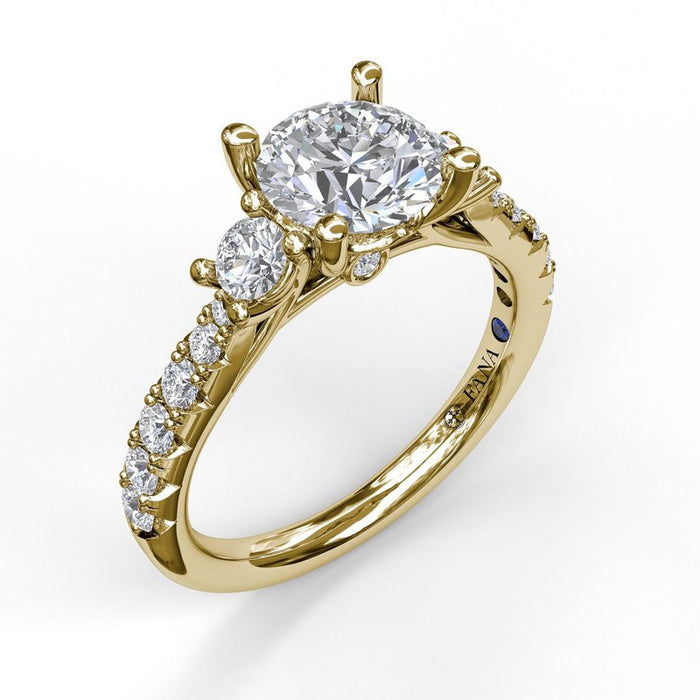 Three-Stone with Pave Shank Engagement Ring Setting