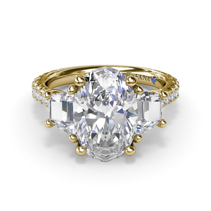 Trapezoid Side Stones with Diamond Shank Engagement Ring Setting