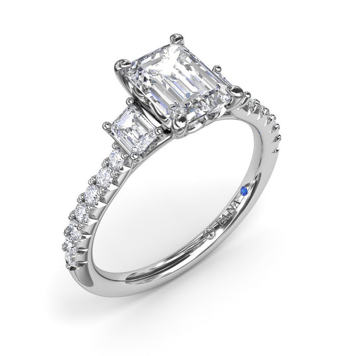 Three-Stone Emerald-Cut with Diamond Shank Engagement Ring Setting
