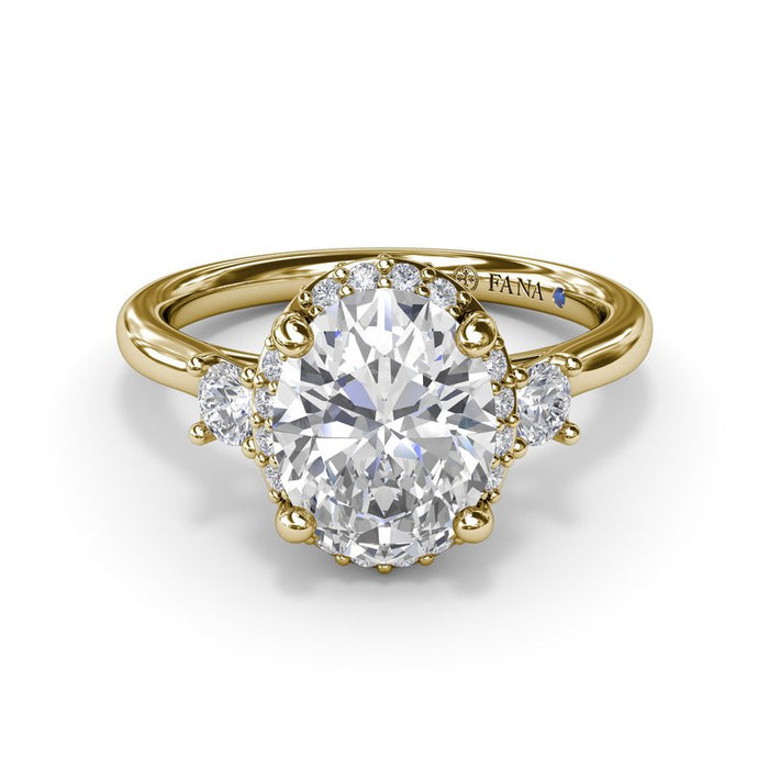 Three-Stone with Halo and Hidden Halo Engagement Ring Setting