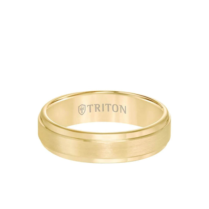 Triton Men's 6MM Gold Tungsten Carbide Satin Center Finish and Step Edge Ring