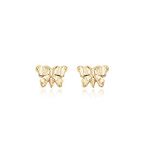 14k Yellow Gold Embossed Butterfly Stud Earrings