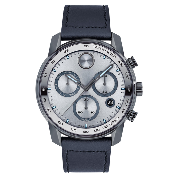 Movado Bold Verso Grey Chronograph Dial and Blue Leather Strap