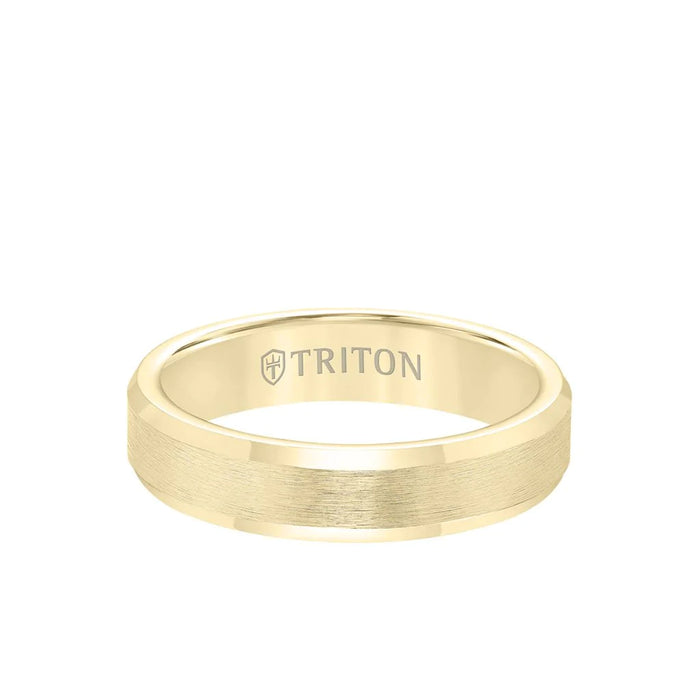 Triton Men's 5MM Tungsten Gold Brushed Finish and Bevel Edge Carbide Ring