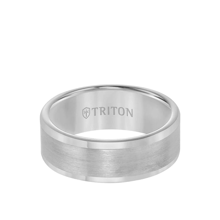 Triton Men's 8MM Grey Tungsten Carbide Satin Finish Flat Center Round Edge Ring