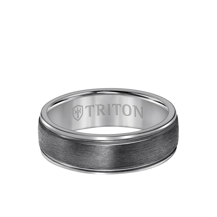 Triton Men's 7mm Tantalum Crystalline Finish Dome and Edge Line Ring