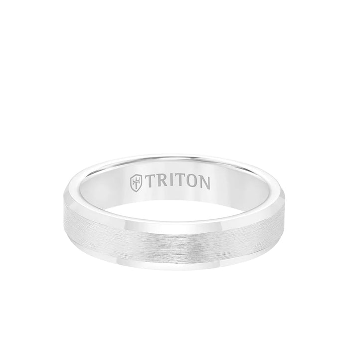 Triton Men's 5MM White Tungsten Brushed Finish and Bevel Edge Ring