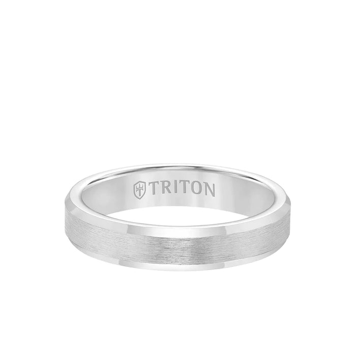 Triton Men's 4MM Grey Tungsten Carbide Brushed Finish and Bevel Edge Ring
