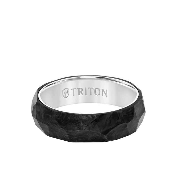 Triton Men's 6.5mm Titanium and Forged Carbon Faceted Ring
