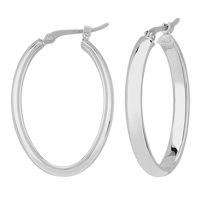 14k White Gold Round Oval Hoop Earrings