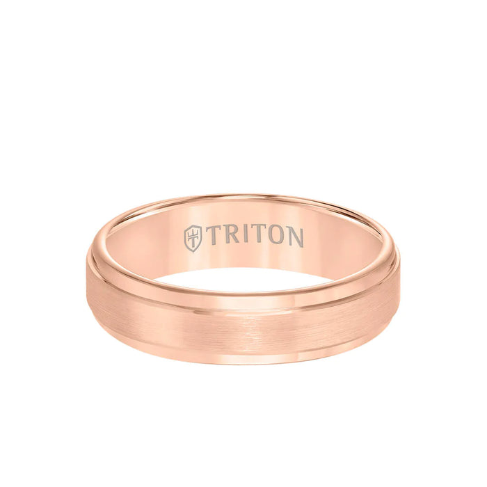 Triton Men's 6MM Tungsten Rose Carbide Satin Finish Center and Step Edge Ring