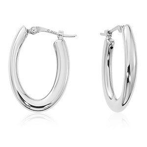 14k White Gold Small Polished Oval Hoop Earrings