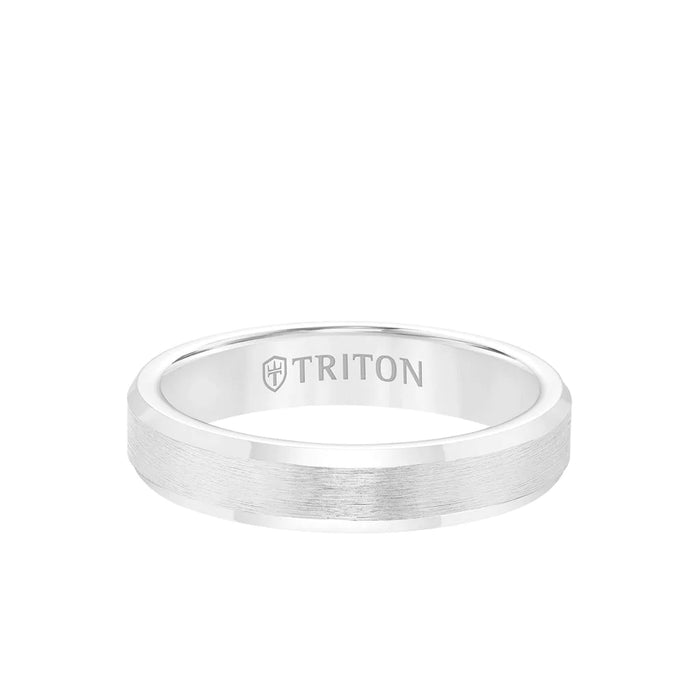 Triton Men's 4MM White Tungsten Carbide Satin Finish and Bevel Edge Ring