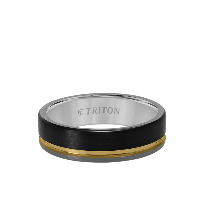 Triton Men s 6.5MM Black Gold and Grey Tungsten Carbide Ring With