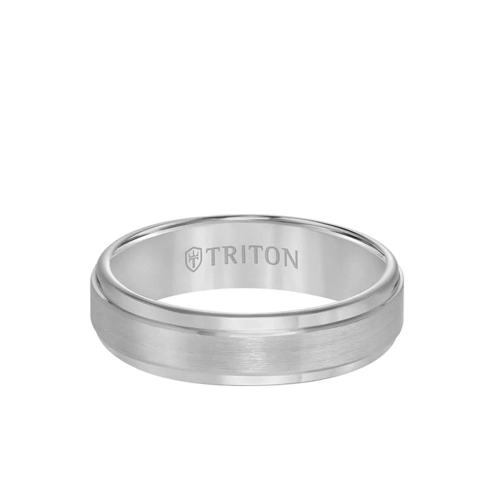 Triton Men's 6MM Tungsten Grey Carbine Satin Finish Center and Step Edge Ring