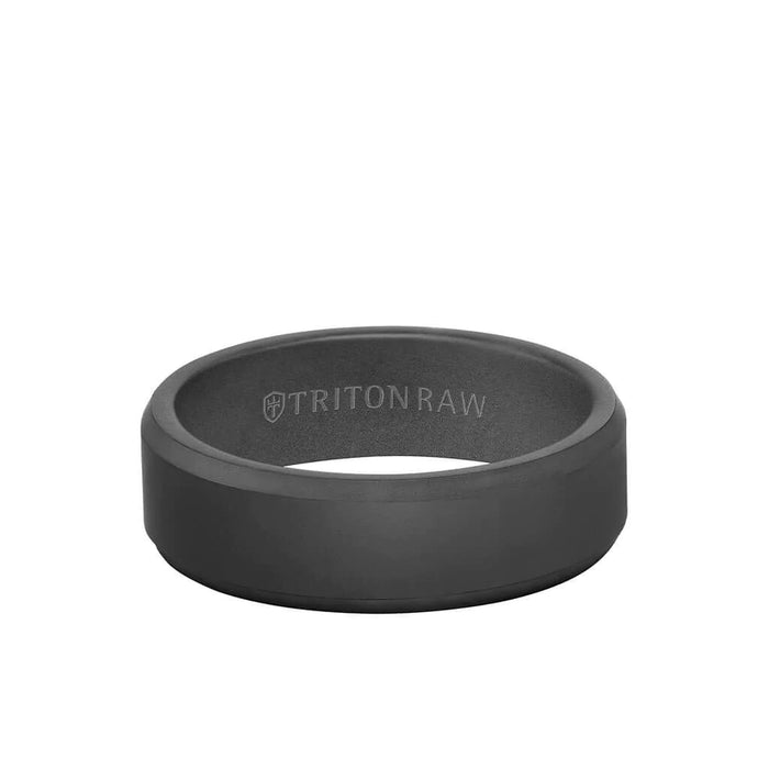 Triton Men's 7MM Tungsten Raw Black DLC Matte Finish and Bevel Edge Ring