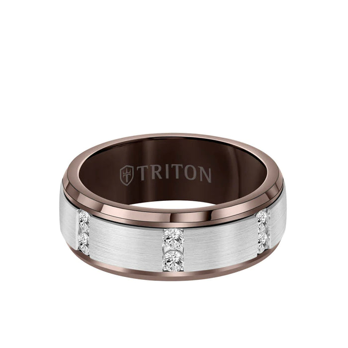 Triton Men's 8MM Tungsten Vertical Channel Set Satin Finish Diamond Ring
