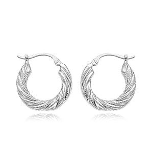 14k White Gold Small Swirl Hoop Earrings