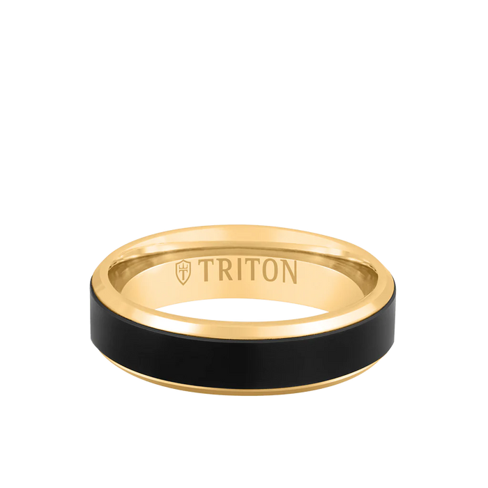Triton Men's 6MM 14k Gold and Black Titanium Wide Inlay With Bevel Edge Ring