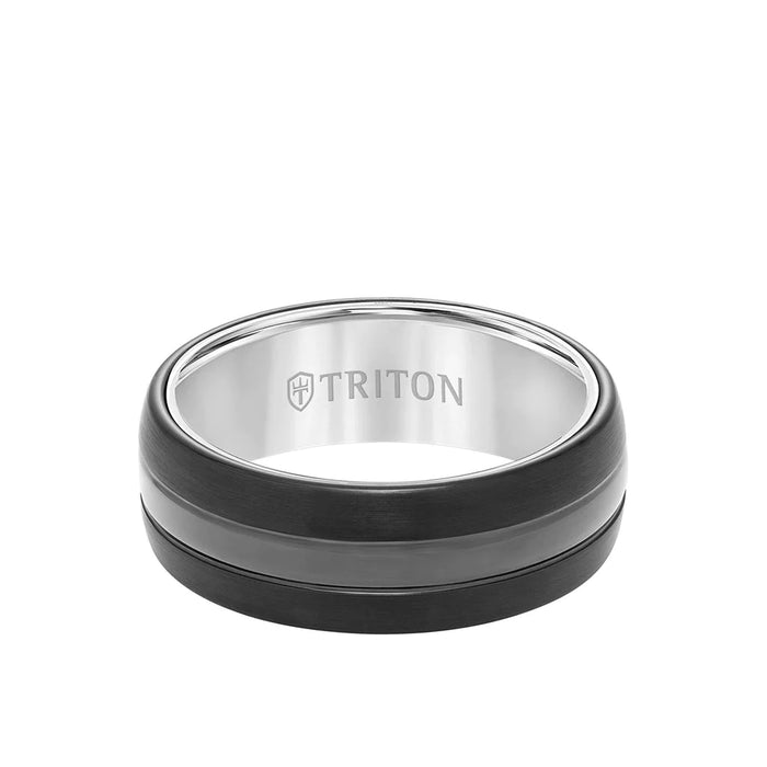 Triton Men's 8mm Tungsten Carbide Domed Two-Tone and Beveled Edge Ring