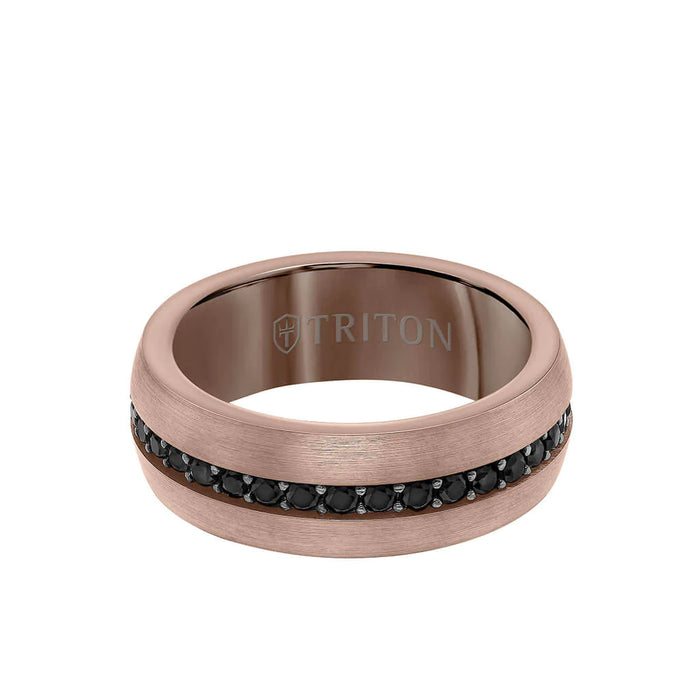 Triton Men's 8MM Tungsten Sapphire and Espresso Colored Eternity Satin and Bevel Edge Ring