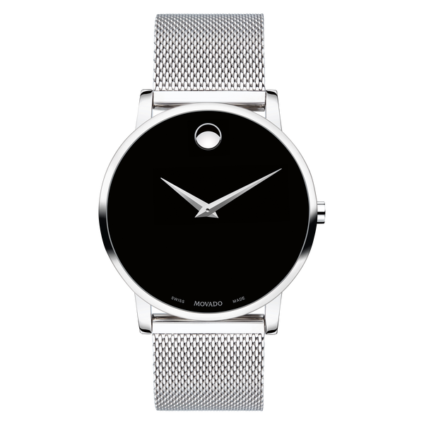 Movado Men's Museum Stainless Steel Mesh Band and Black Dial Watch