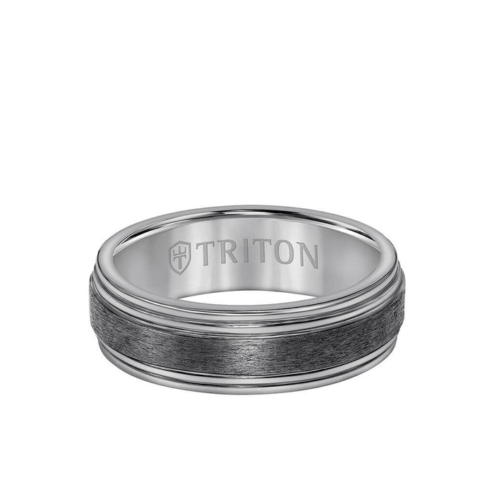 Triton Men's 7mm Tantalum Brushed Finish Center and Round Edge Ring