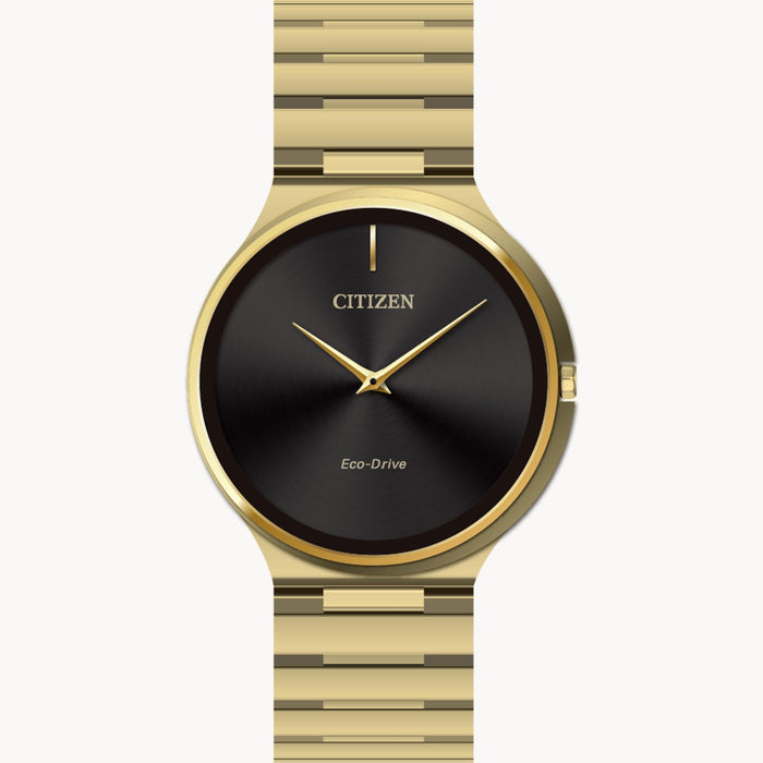 Citizen Gent's Stiletto Black Dial and Gold-Tone Stainless Steel Eco-Drive Watch