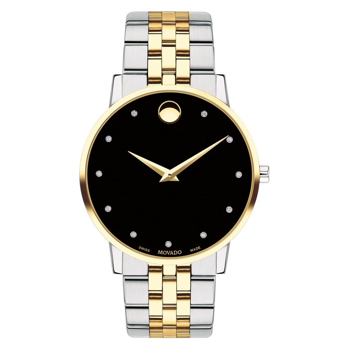 Movado Men's Museum Classic Black Dial with Diamonds and Stainless Steel Watch