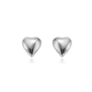 14k White Gold Puffed Heart Stud Earrings