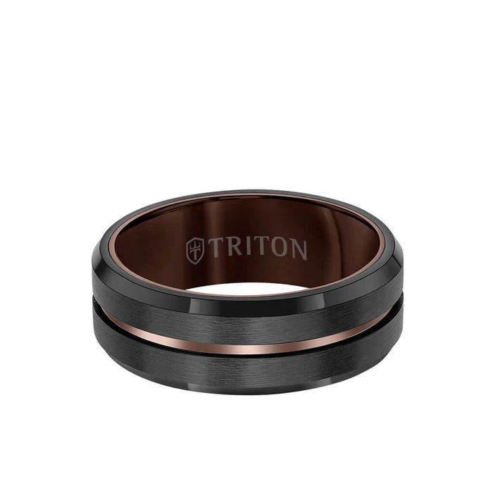 Triton Men's 8MM Black and Espresso Tungsten Carbide Center Line Ring