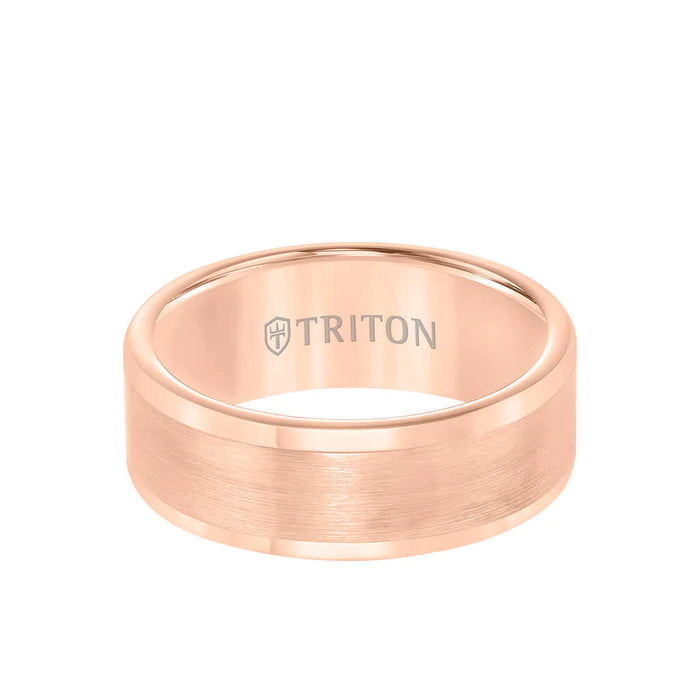 Triton Men's 8MM Rose Tungsten Carbide Satin Finish Flat Center Round Edge Ring