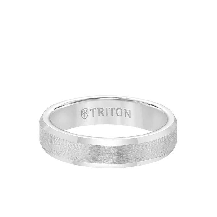 Triton Men's 5MM Tungsten Carbide Brushed Finish and Bevel Edge Grey Ring