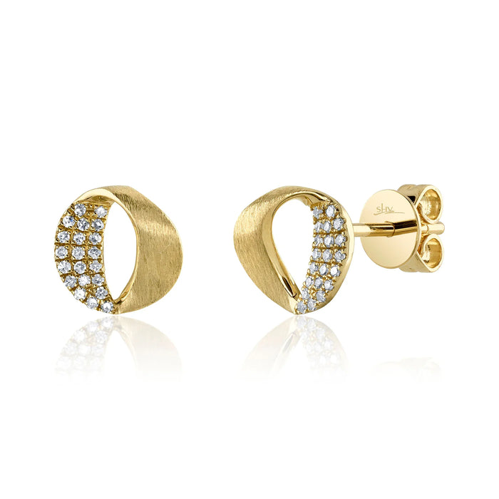 14k Yellow Gold Circle Stud Diamond Earrings