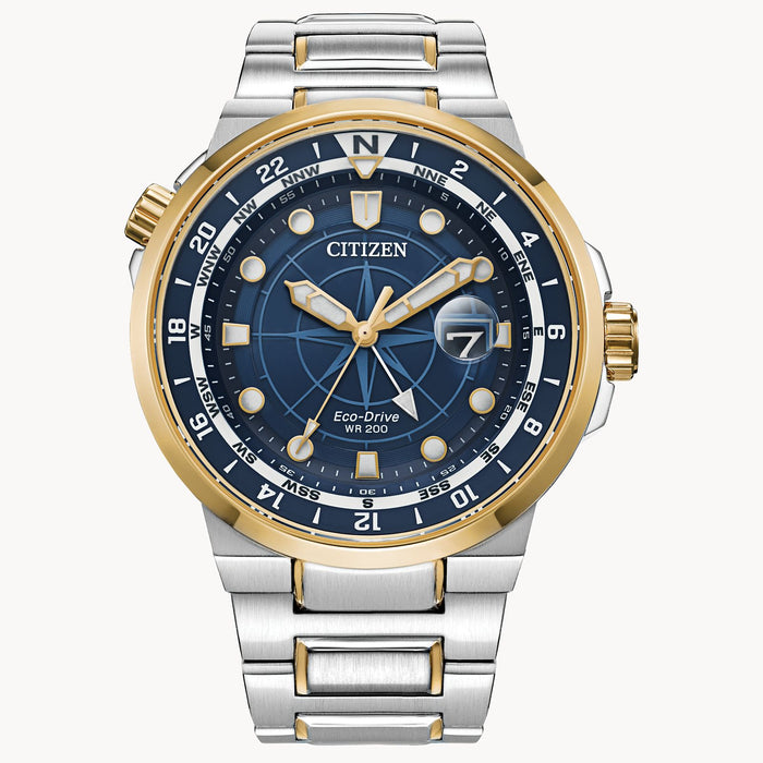 Citizen Gent's Endeavor Dual Time Zone Blue Dial and Two-Tone Stainless Steel Watch