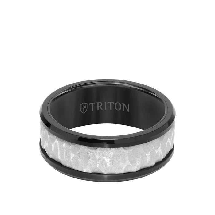 Triton Men's 9mm Tungsten Carbide Sandblasted Distressed Center Ring
