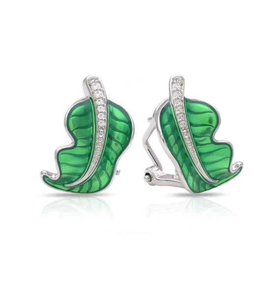 Belle Étoile Lily Leaf Sterling Silver and White Stone Earrings