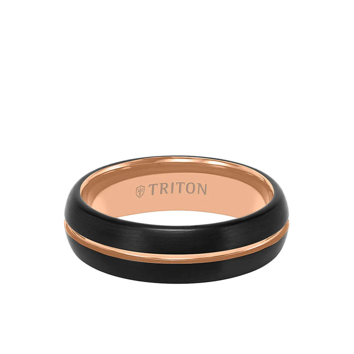 Triton Men's 6.5MM Tungsten Carbide Two-Tone Black and Rose Brushed Finish Ring