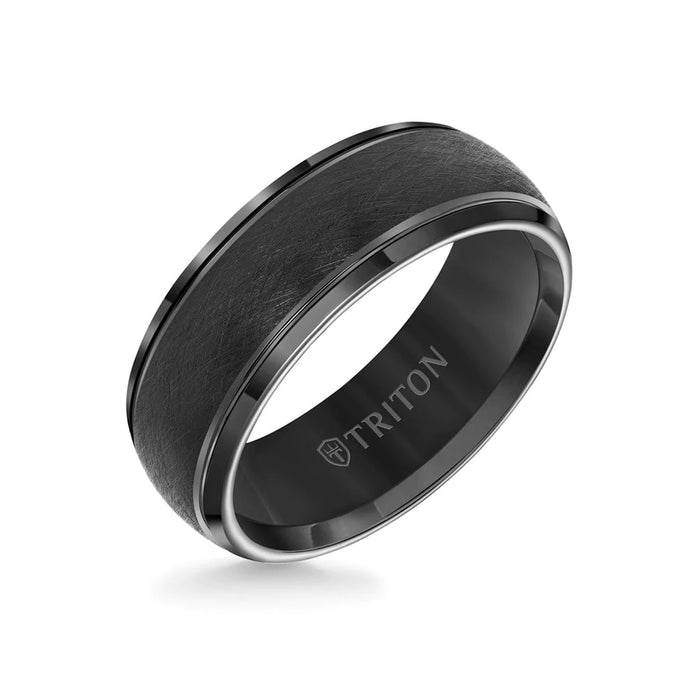 Triton Men's 8mm Tungsten Carbide Domed Wire Brush Center Ring