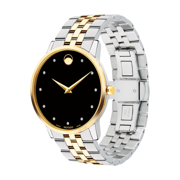 Movado Men's Museum Classic Black Dial with Diamonds and Stainless Steel Watch